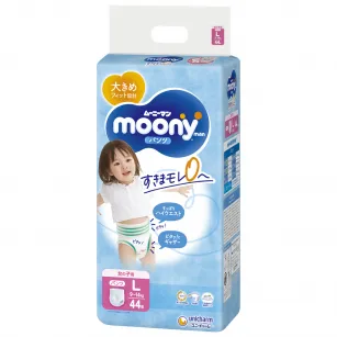 Majtki-pieluchy Moony Diapers Pants dla dziewczynek rozmiar L, 9-14 kg, 44 szt