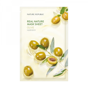 Facial tissue mask with olive fruit extract