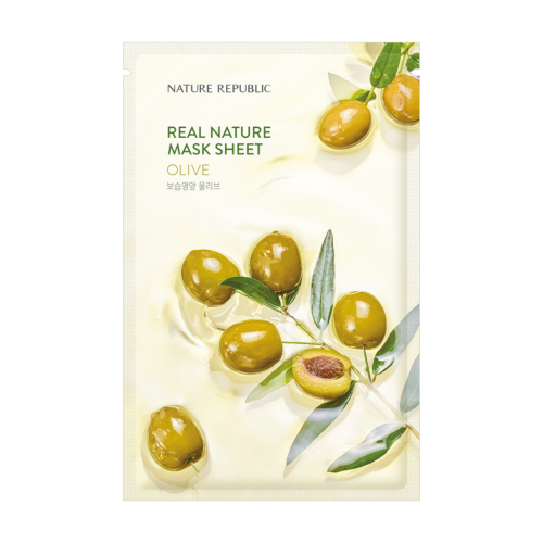 Facial tissue mask with olive fruit extract