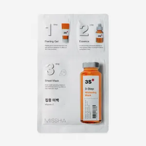 Trzystopniowa maska do twarzy rozjaśniająca MISSHA 3step whitening mask 1,5 gr + 22 gr + 1,5 gr