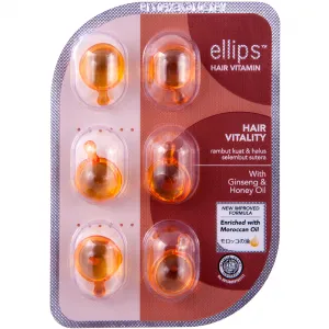 Hair Oil for Brittle and Damaged Hair Ellips Hair Vitamin Vitality with Ginseng and Honey "Hair Health", 6 Capsules