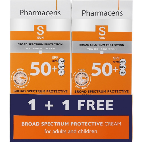 Pharmaceris Broad Spectrum Protective Cream, Face Sunscreen SPF 50 1+1 GIFT