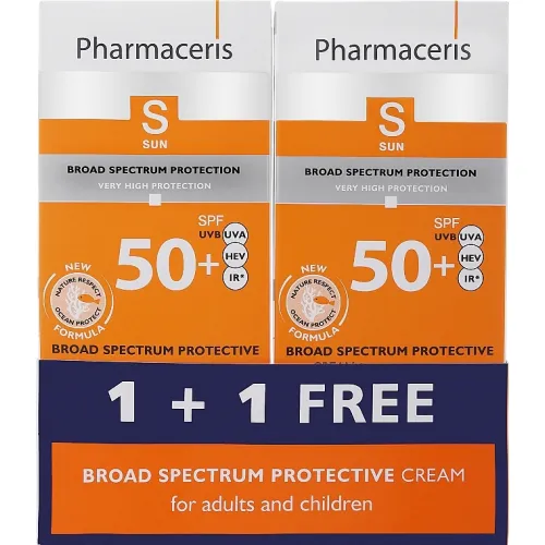 Krem Ochronny o Szerokim Spektrum Pharmaceris, Krem do Twarzy z Filtrem SPF 50 1+1 GRATIS